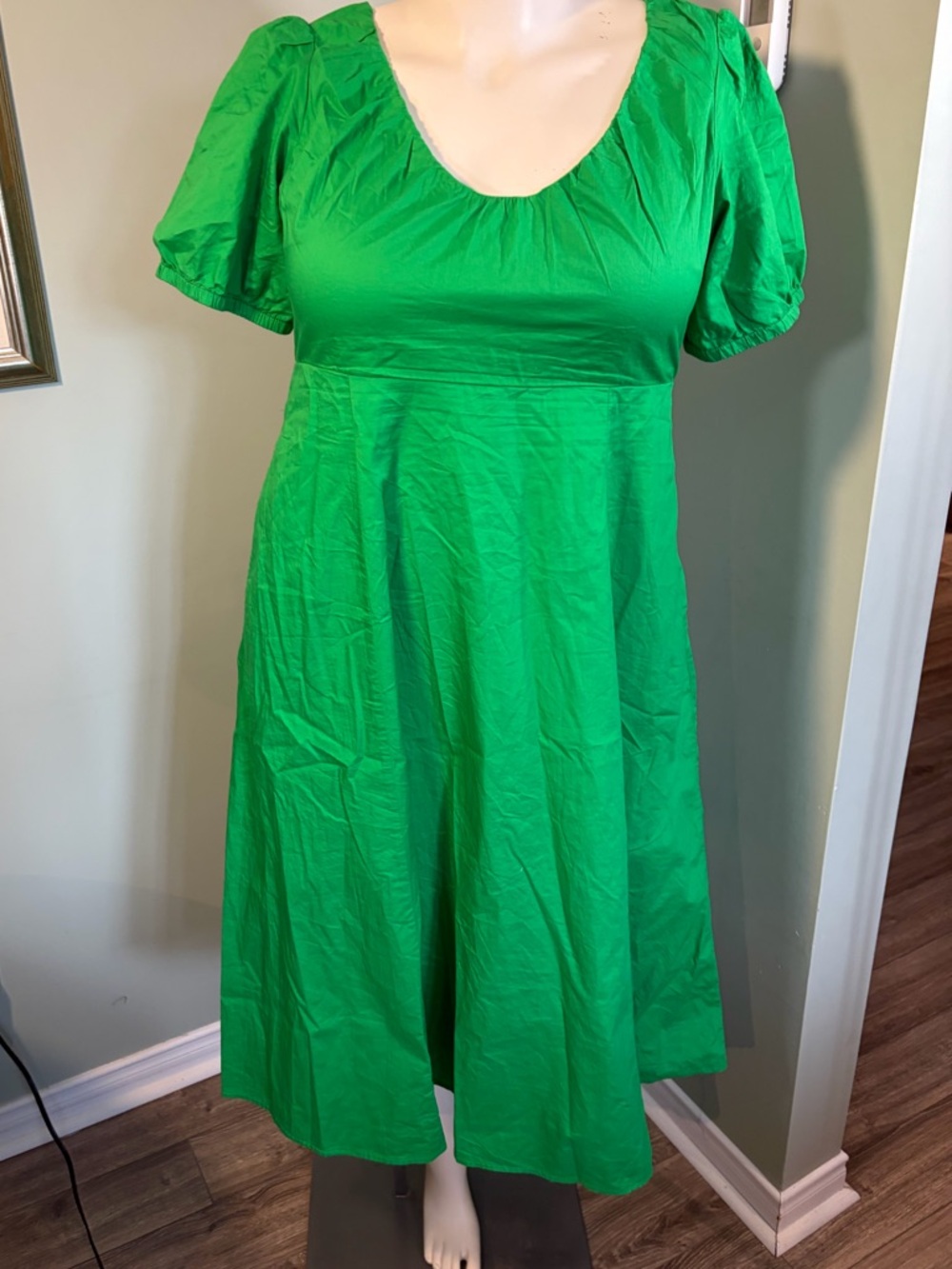 Old Navy Bright Green Puff Sleeve Midi Dress